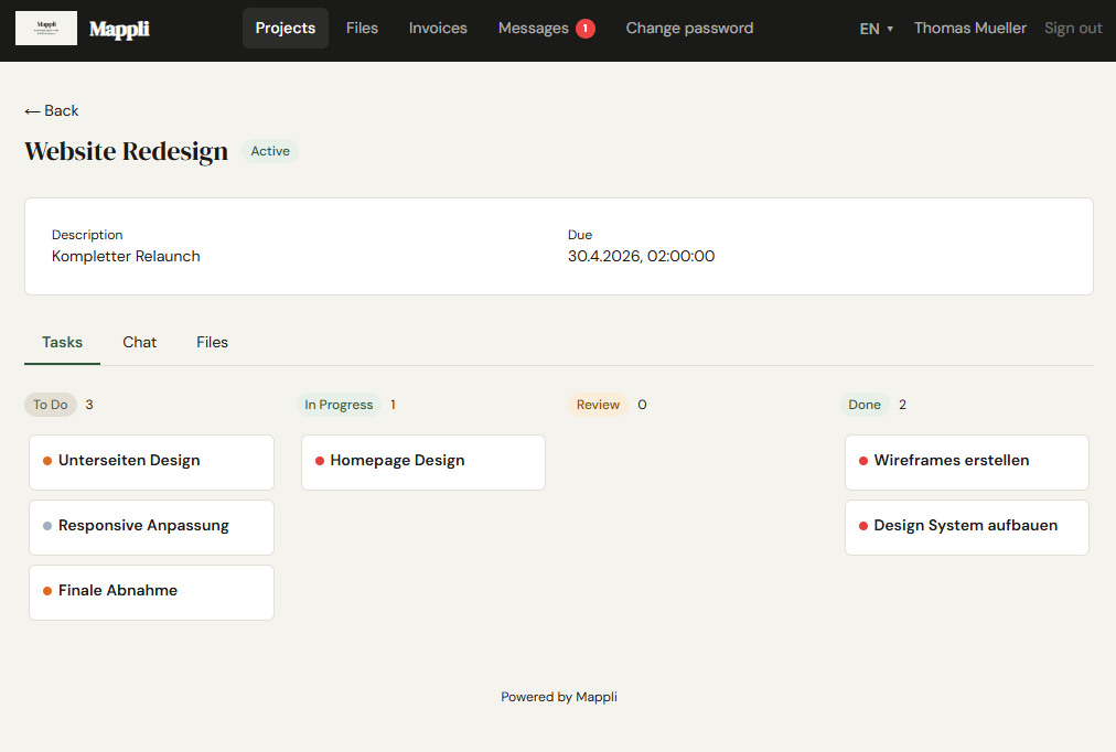 Mappli Kundenportal Ansicht